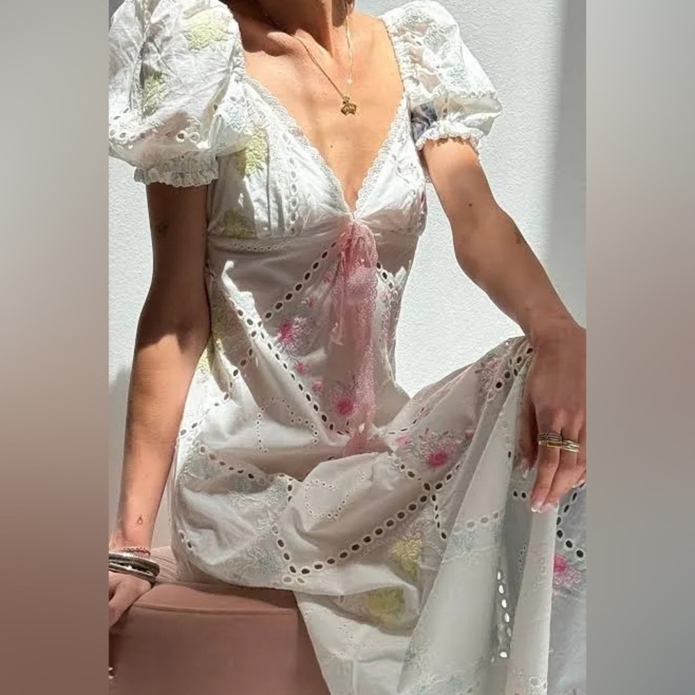For Love and Lemons Andrea Embroidererd Maxi Dress